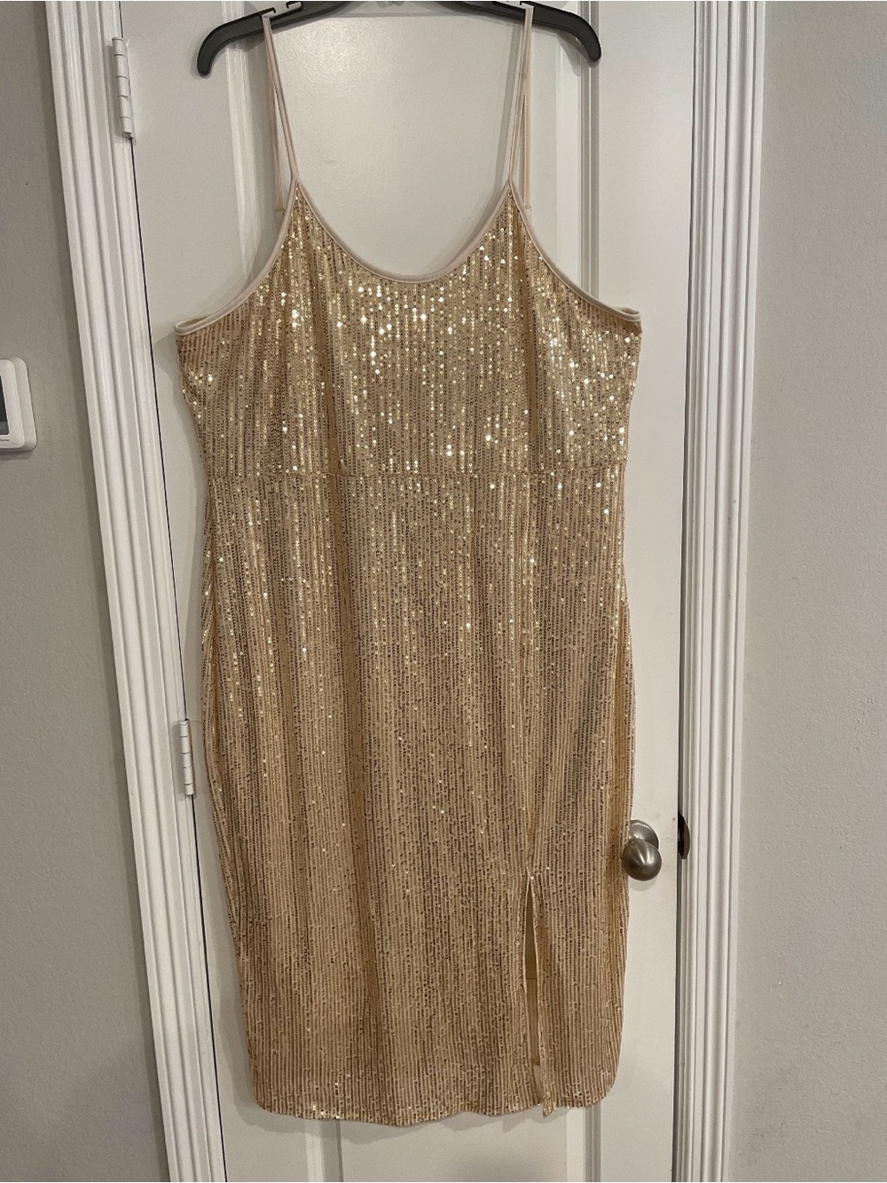 Gold Sequin Slip Mini Dress with Spaghetti Straps